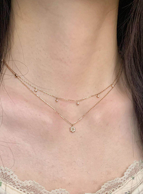 花朵星星项链女双层叠戴法式复古