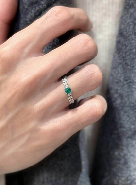 复古树叶绿色方形戒指小巧精致个性高级感时尚气质百搭食指戒