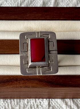 红色方块图腾戒指女款中古指环夸张时尚轻奢高级感精致复古食指戒