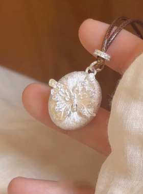 新中式拉丝银色蝴蝶项链女清冷感