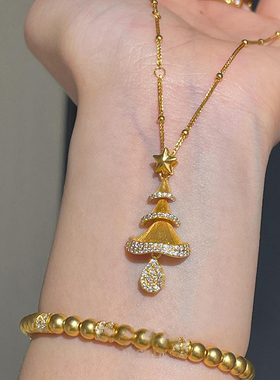 金色拉丝星星圣诞树项链女款中古