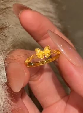 甜美金色蝴蝶结戒指女款开口轻奢