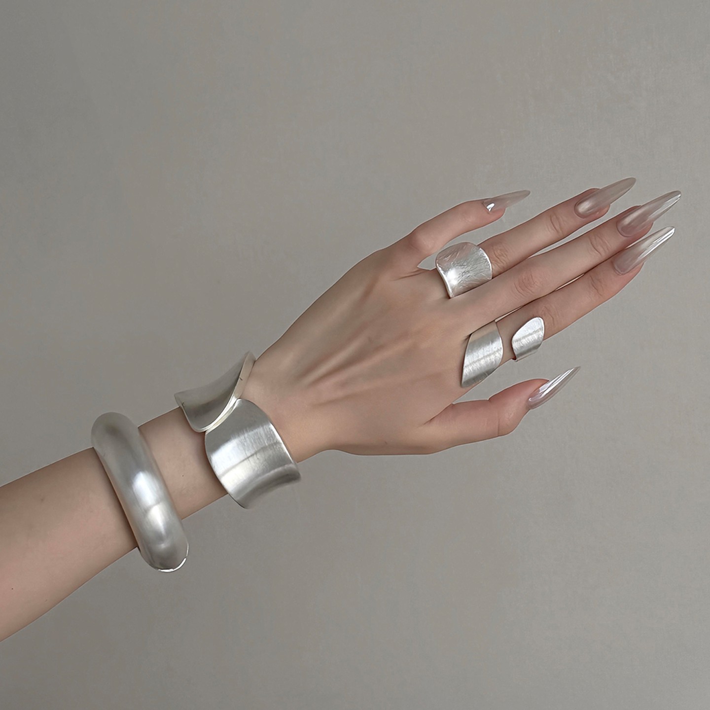Cool silver frosted plain wide stacking rings
