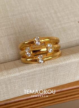 三环戒指女小众设计一体式食指戒