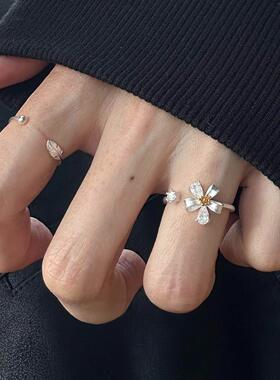 花朵戒指女可调节小众设计食指戒