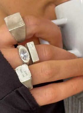 复古做旧感仿粗银磨面宽版戒指女