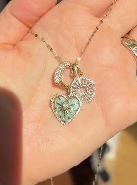 中古叠戴蓝色太阳花爱心项链轻奢