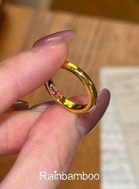 复古金色彩宝素圈泥鳅背戒指女款