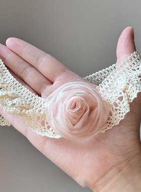 法式粉色玫瑰花蕾丝项链女甜美