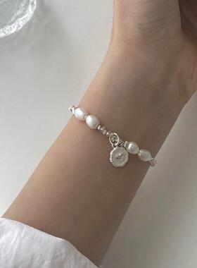 碎银爱心吊坠仿珍珠手链女士小众