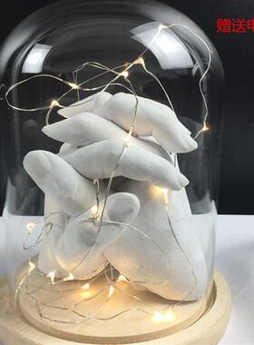 创意电池款火树银花灯防尘发光永生花玻璃罩展示盒带灯LED小夜灯