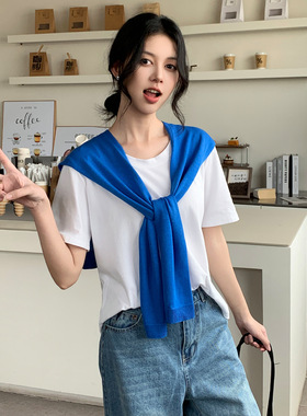 春秋韩系桑蚕丝羊毛针织披肩女