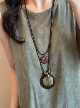 新中式禅意长款羽毛复古装饰项链