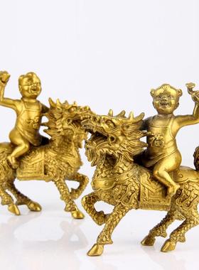 全铜麒麟摆件麒麟一对送子踩如意元宝卧室客厅装饰家居创意工艺礼