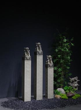 客厅摆件中式大件别墅门口户外造景仿石雕拴马桩大象落地玄关装饰