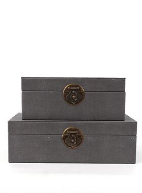 新中式皮质首饰盒卧室床头柜妆台现代收纳盒子装饰品样板房间摆件