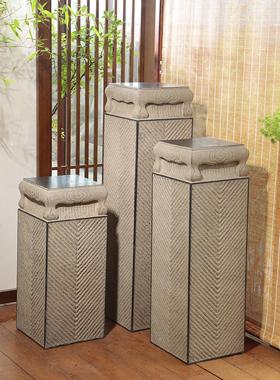 户外庭院花园门口装饰柱子禅意招财摆件新中式室内彷石展示柱底座