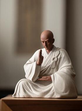 炼器新中式紫砂小和尚摆件禅意陶瓷人物客厅茶桌装饰鱼缸假山造景