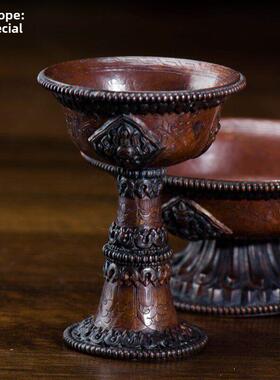 欧斯特 家用圣水杯 尼泊尔手工紫铜雕花八吉祥净水杯护杯法杯摆件