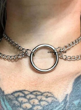 朋克尖头粗犷链环圆环项链