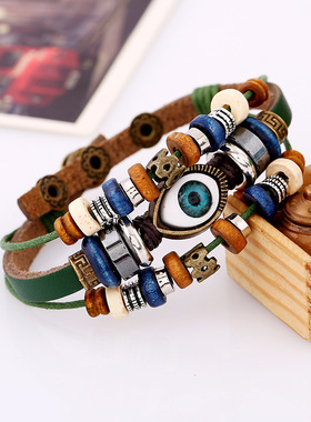 EvilEye恶魔之眼串珠牛皮手链