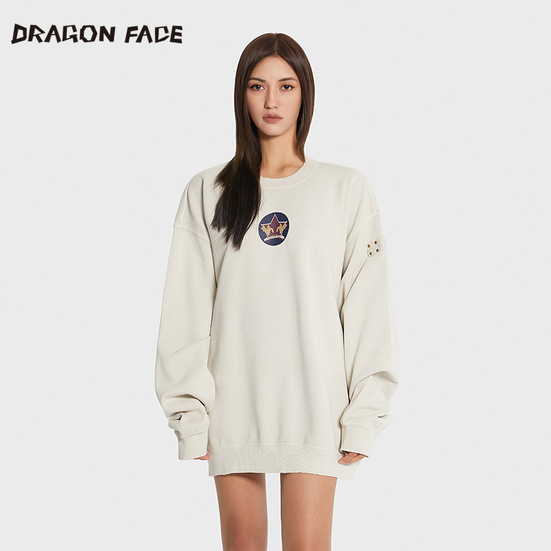 【明星同款】龙脸DRAGONFACE百搭休闲圆领卫衣重水洗印花卫衣 - 图3