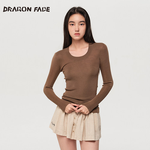 【明星同款】龙脸 DRAGON FACE 柔肤针织羊毛U领上衣 羊毛衫 - 图3