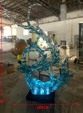 酒店大堂浪花雕塑透明树脂摆件现代轻奢售楼处别墅玄关客厅装饰品