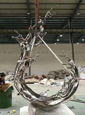 不锈钢水花抽象雕塑定制酒店大堂水景装饰镜面浪花太湖石客厅摆件