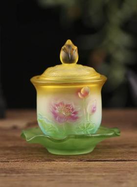 莲花供杯琉璃观音供佛前圣水杯佛杯佛具佛堂套装用品家用供套装