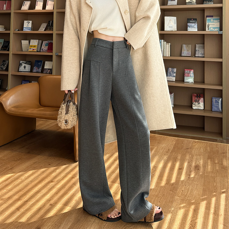 米白色醋酸羊毛阔腿裤女加绒2025秋冬新款高腰垂感休闲西装直筒裤,淘宝优惠券,粉丝福利购,淘宝优惠卷