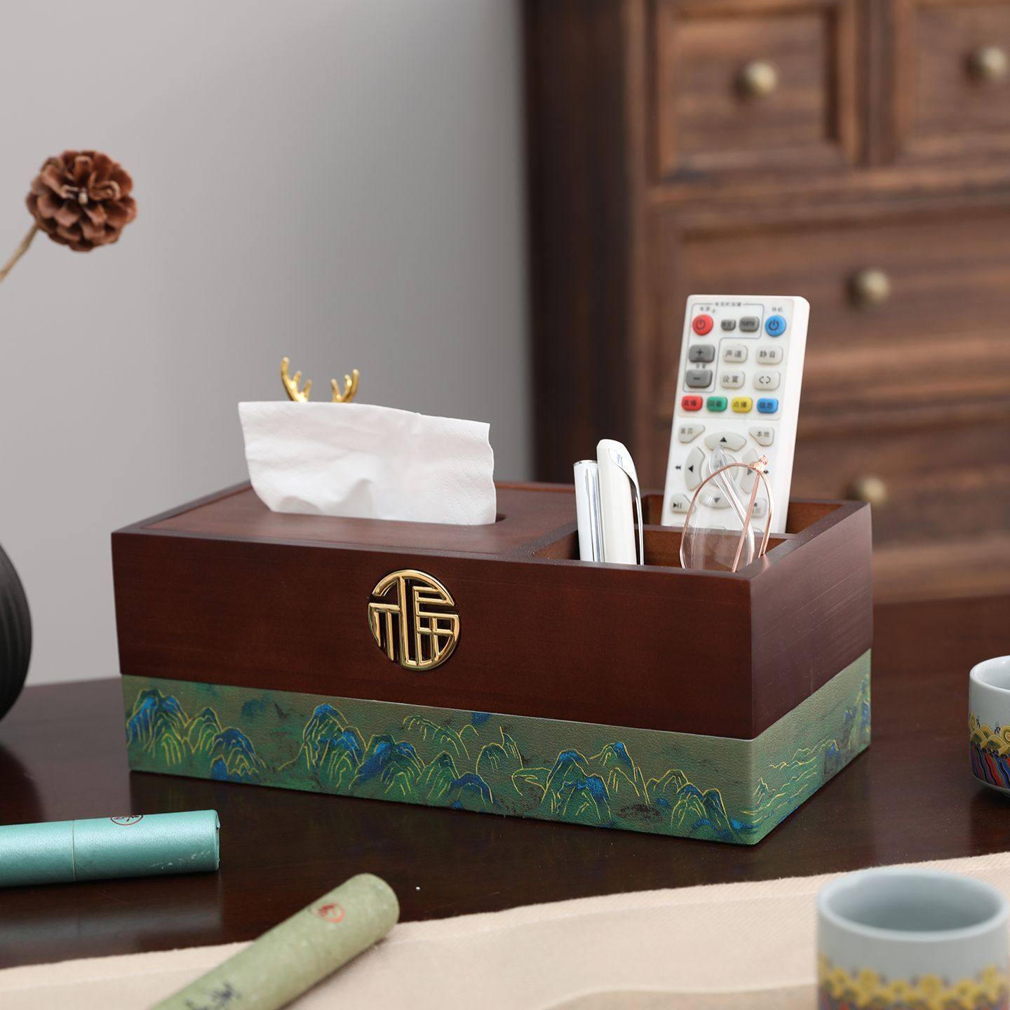 新中式客厅桌面纸巾盒家用抽纸高级感收纳盒创意装饰高档酒店实木,淘宝优惠券,粉丝福利购,淘宝优惠卷
