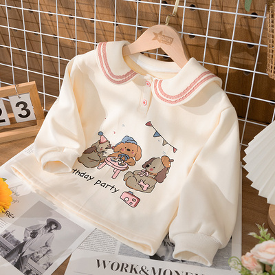 女童卫衣春秋款薄绒卡通可爱卡通韩版中小儿童卫衣超萌长袖上衣