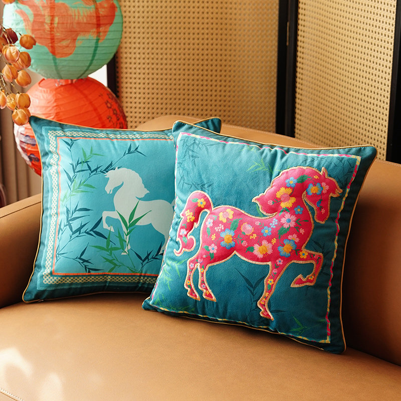 禧策抱枕新中式国潮创意马到成功刺绣靠垫背客厅沙发靠枕结婚礼物,淘宝优惠券,粉丝福利购,淘宝优惠卷