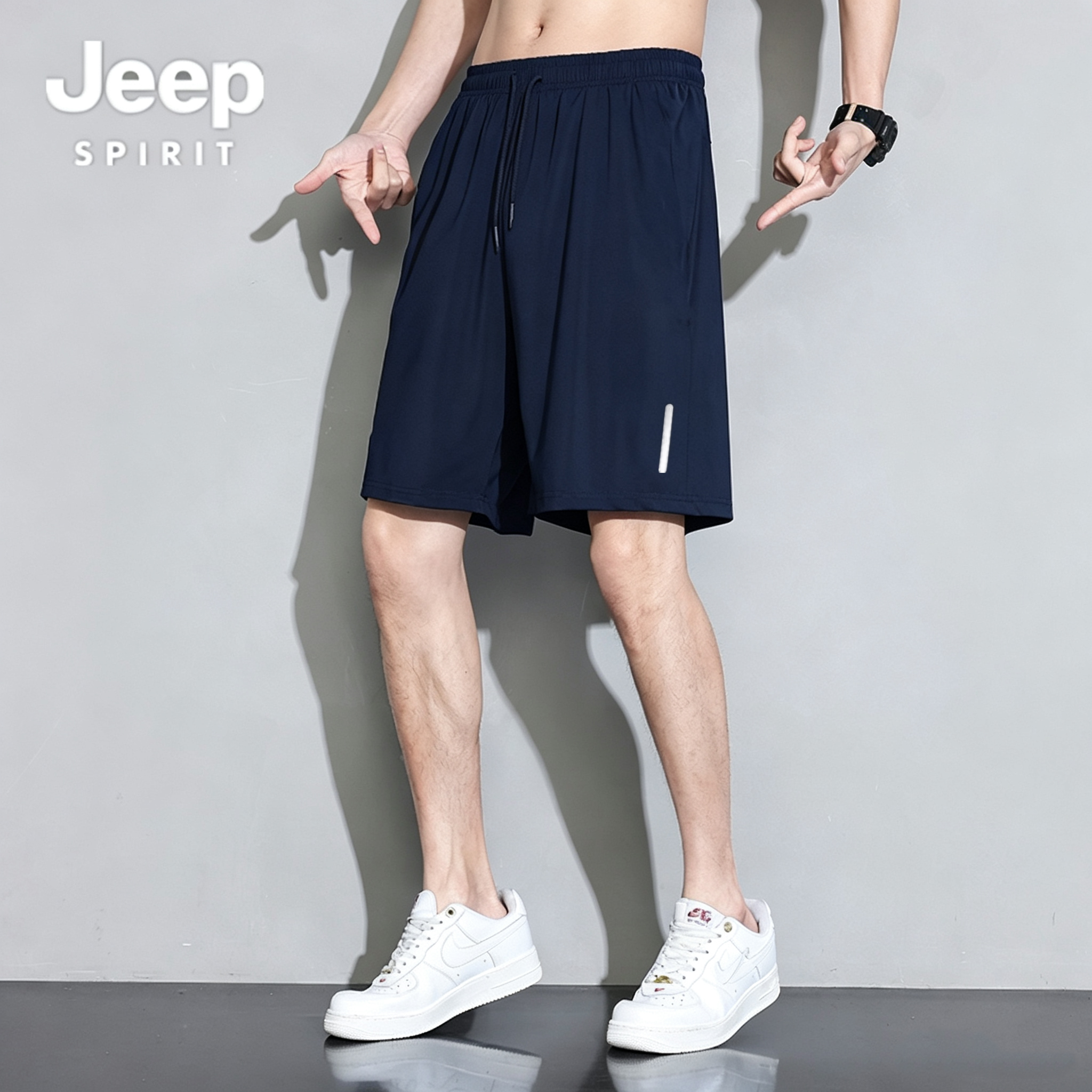 JEEP SPIRIT夏季男女款运动速干短裤冰丝松紧腰沙滩裤五分裤子01