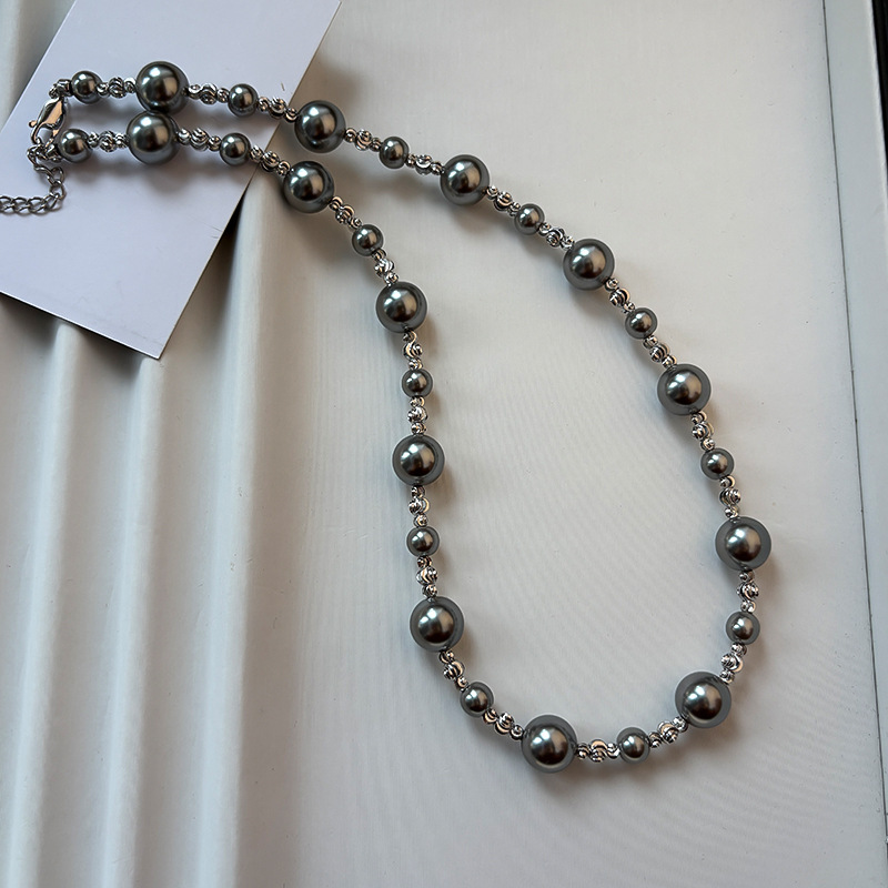 法式真多麻灰色珍珠项链女高端配饰2025新款轻奢高级感毛衣链颈链 - 图1