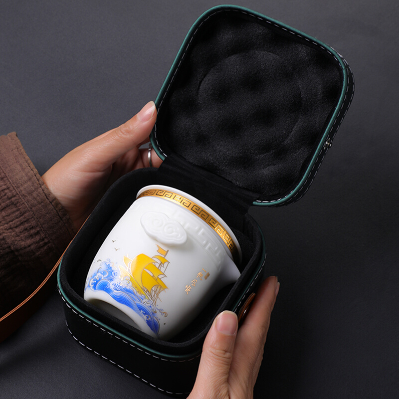 辰寅羊脂玉瓷德化白瓷旅行茶具套装快客杯便携包户外家用一壶四杯-图2