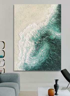 纯手绘油画抽象肌理海浪玄关装饰