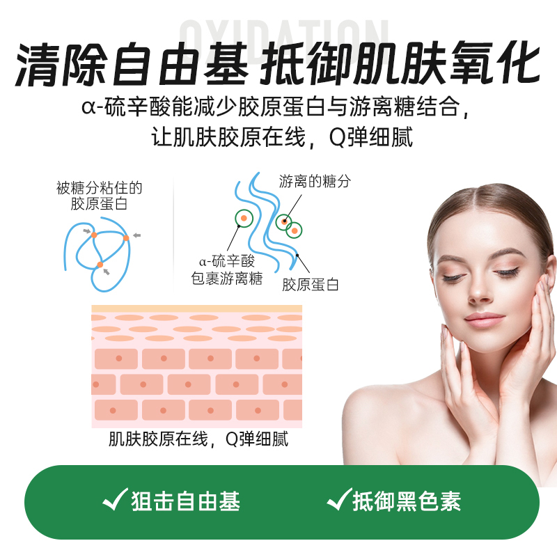Organika硫辛酸抗糖丸亮白胶原蛋白口服内调糖化焕肤胶囊120粒