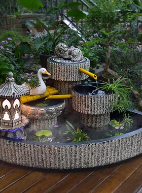 庭院布置户外流水摆件循环水扇形鱼池造景室外水系景观落地大鱼缸