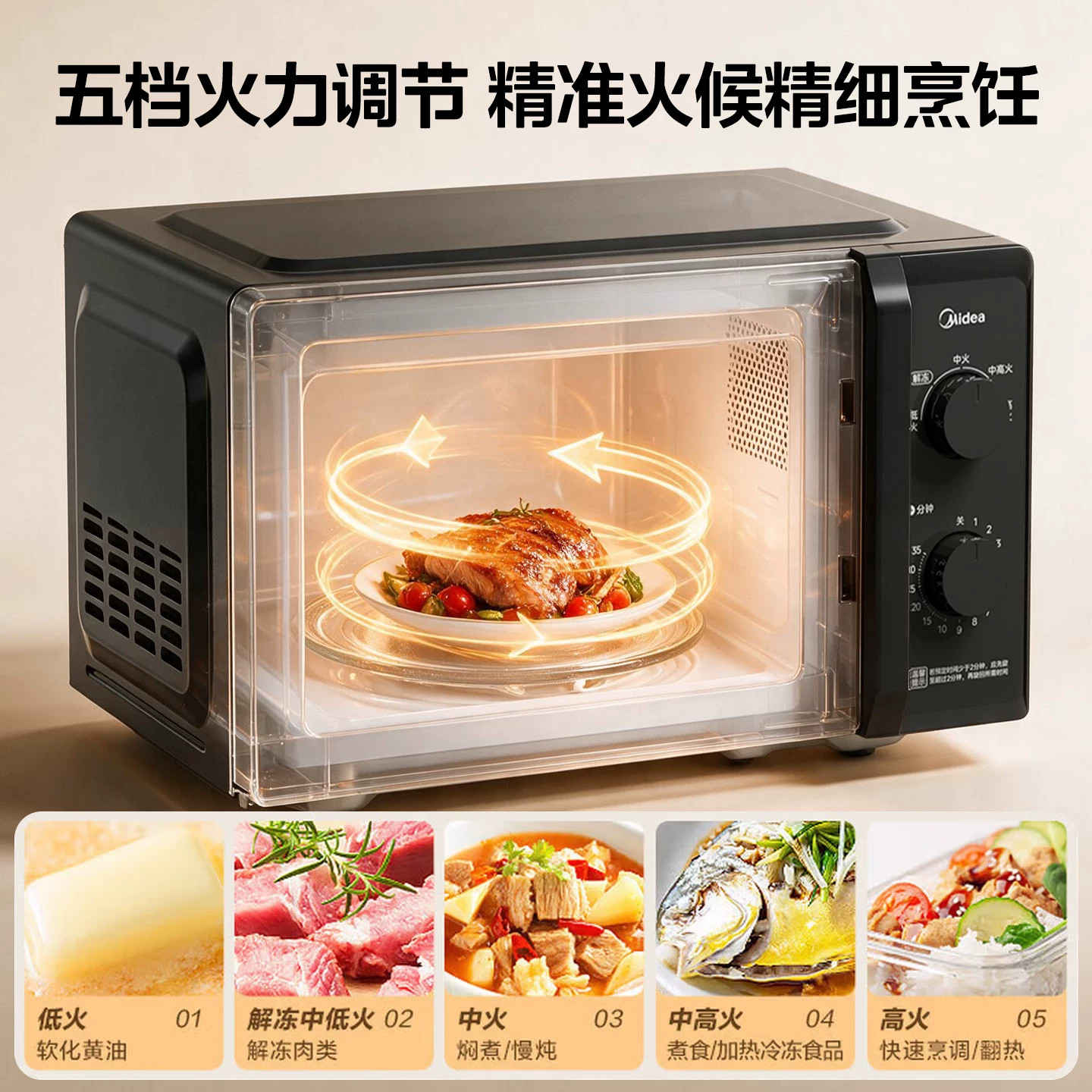 美的20L多功能机械式转盘家用微波炉