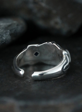 「孤星」蓝色锆石戒指复古个性小