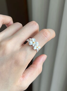森系栀子花戒指女小众清冷感可调