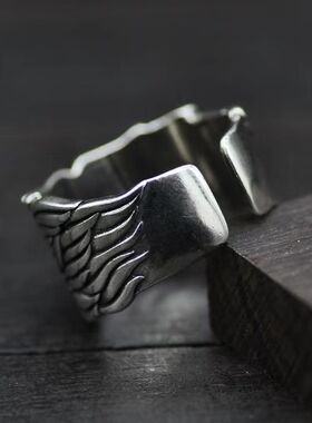 戒指男潮天使之翼天使恶魔戒指ins潮食指戒可调节厂家直销