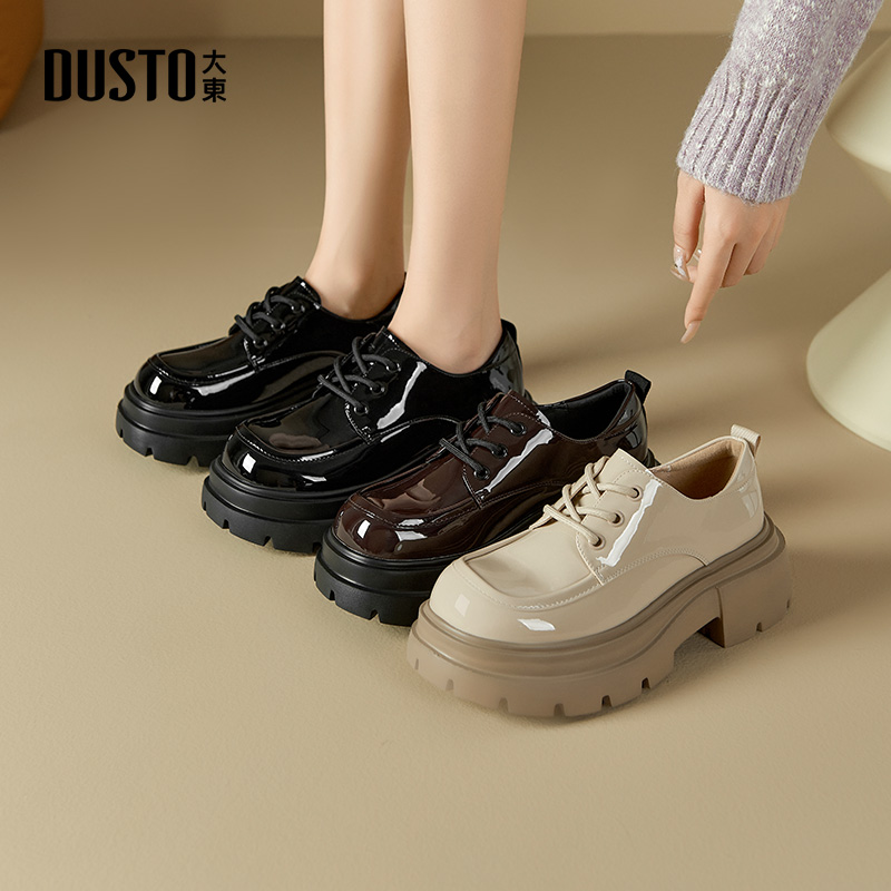 大东厚底乐福鞋女2025新款秋季女鞋百搭单鞋粗跟jk英伦风小皮鞋女 - 图1