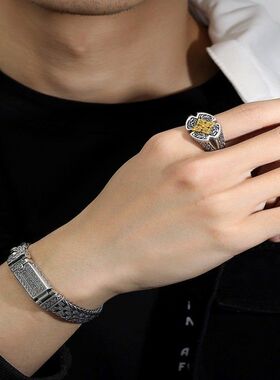 2025新款金刚戒指男士潮款复古宽面霸气高级感可调节指环女生