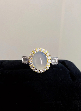 白冰玉髓蛋面戒指女时