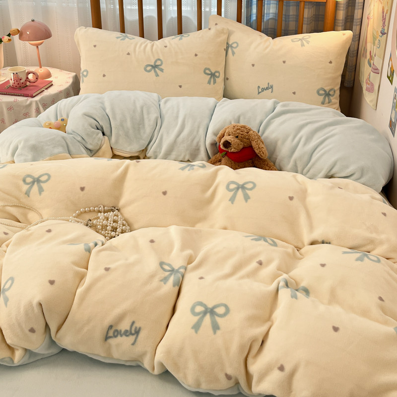 q2 2025 新款冬季加厚牛奶绒印花床单款绣花床裙款四件套