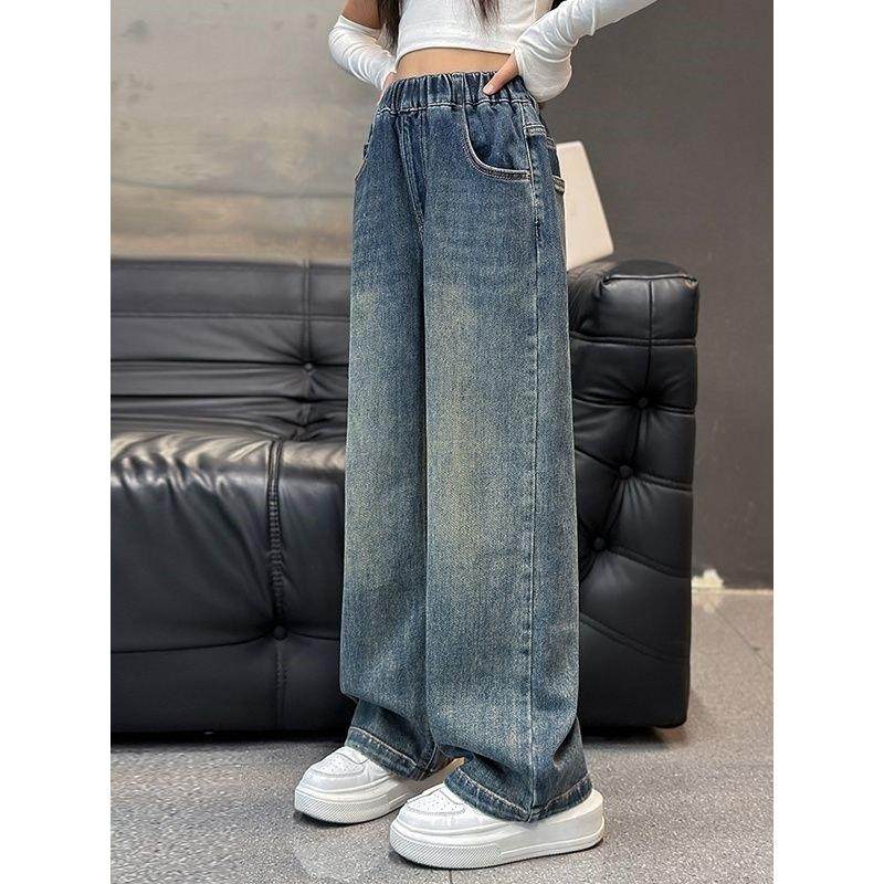 女童裤子秋装2025新款洋气初中生女孩阔腿裤宽松春秋季直筒牛仔裤,淘宝优惠券,粉丝福利购,淘宝优惠卷