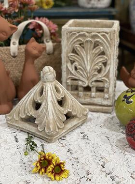 水泥做旧白风灯 露台花园客厅摆件复古风